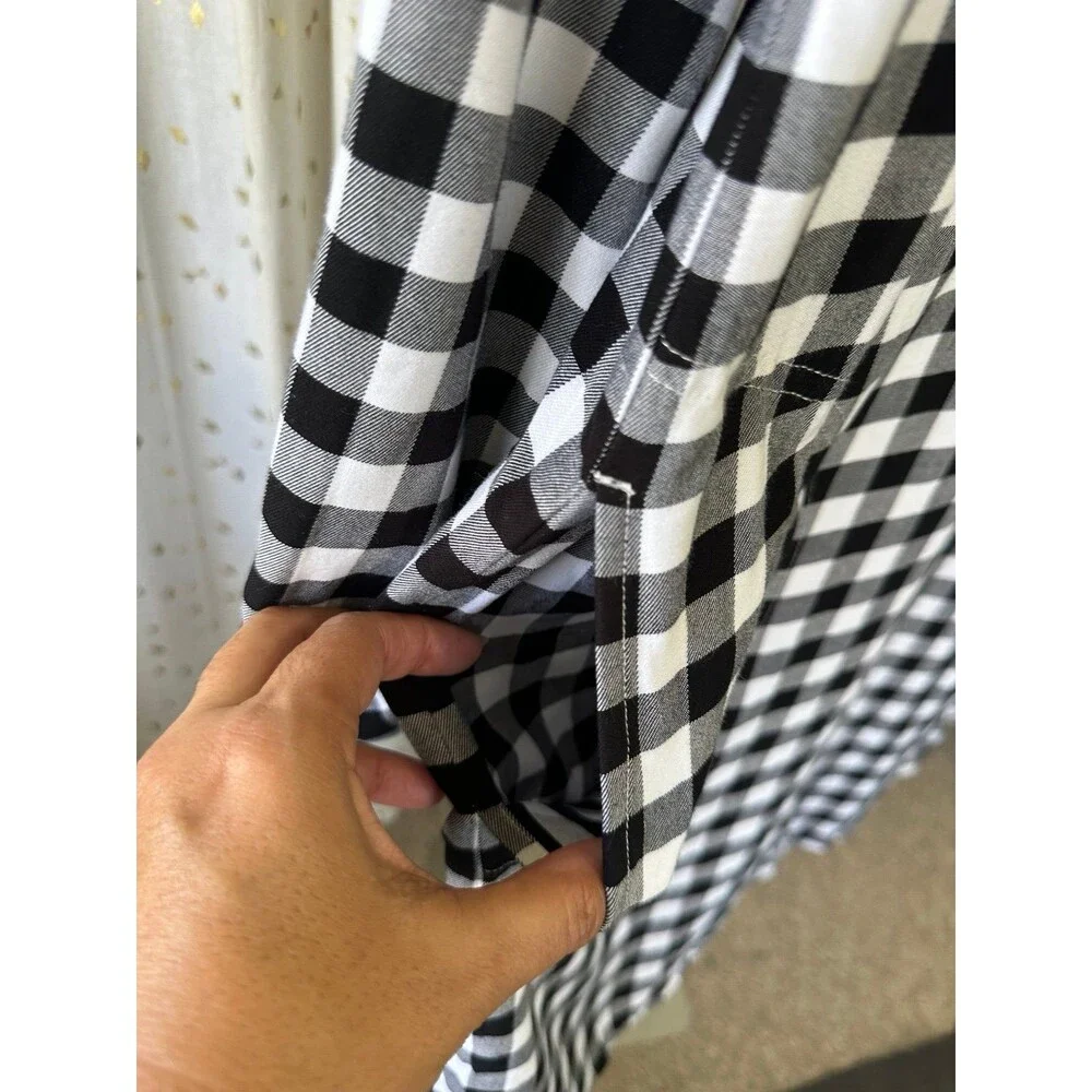 J. Jill Gingham Buffalo Plaid Checkered Tunic Rolled Sleeves Shirt Dress S Tall